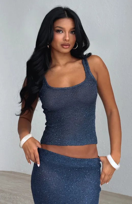 Down For Me Sequin Knit Top Midnight sold by White Fox Boutique