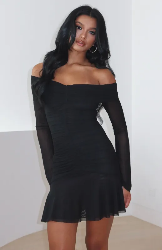 Dreaming Of Yesterday Long Sleeve Mini Dress Black sold by White Fox Boutique