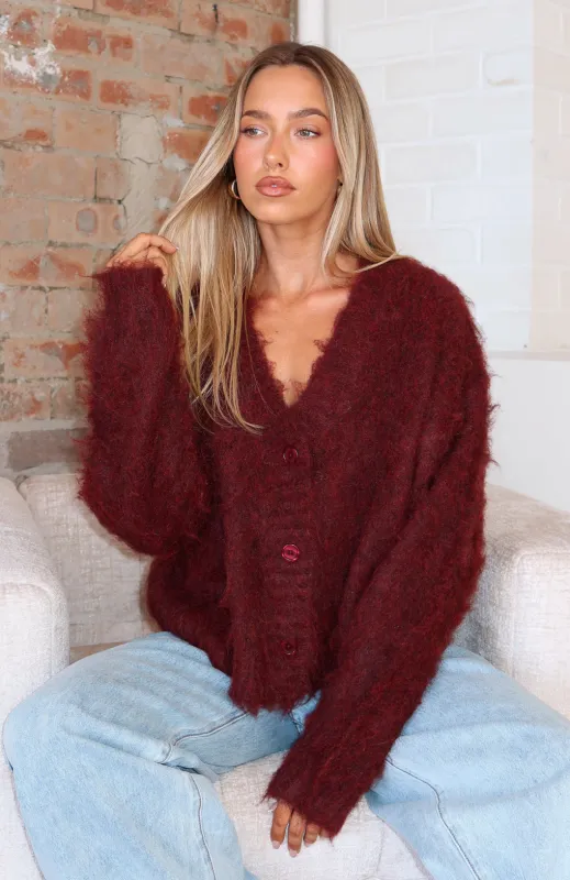 Cozy Vibes Knit Cardigan Bordeaux sold by White Fox Boutique