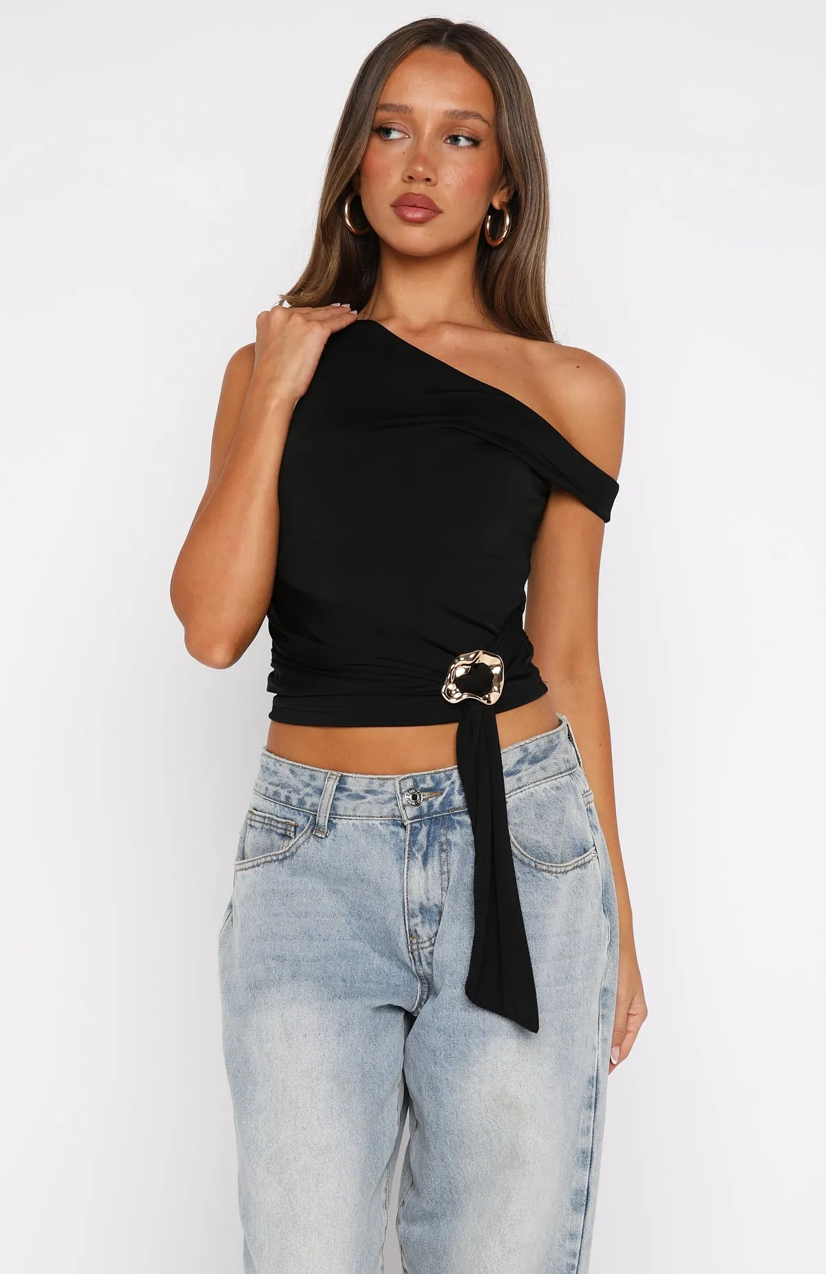 Stuck In A Dream Off Shoulder Top Black sold by White Fox Boutique product image thumbnail 3