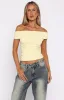Halfway Over It Off Shoulder Top Lemon sold by White Fox Boutique