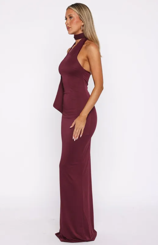 zotta maxi dress burgundy Burgundy Pleated Satin Maxi Dress | Aurora Formal Dress
