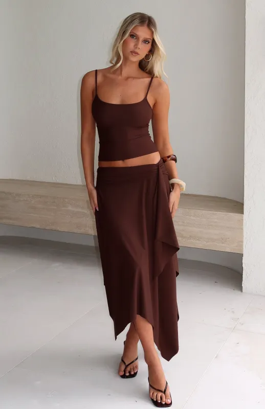 Free All Night Midi Skirt Chocolate sold by White Fox Boutique