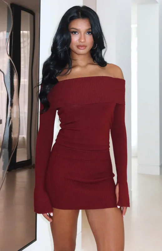 Parental Guidance Knit Mini Dress Burgundy sold by White Fox Boutique