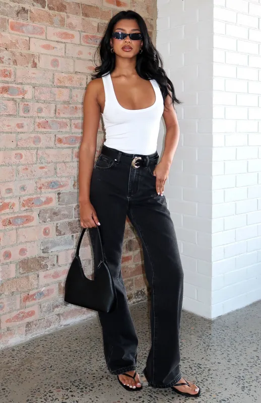 Alyssa High Rise Straight Leg Jeans Black Acid sold by White Fox Boutique