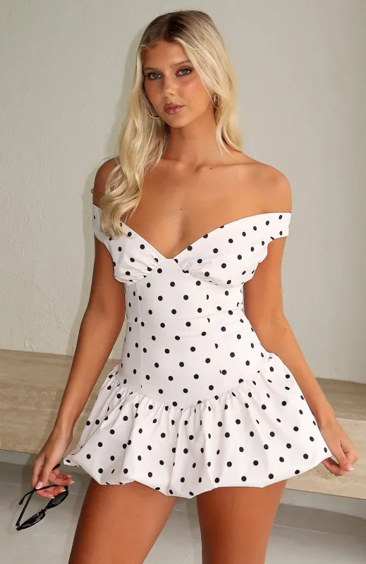 The Moment I Met You Mini Dress Cream/Black Polka Dot sold by White Fox Boutique