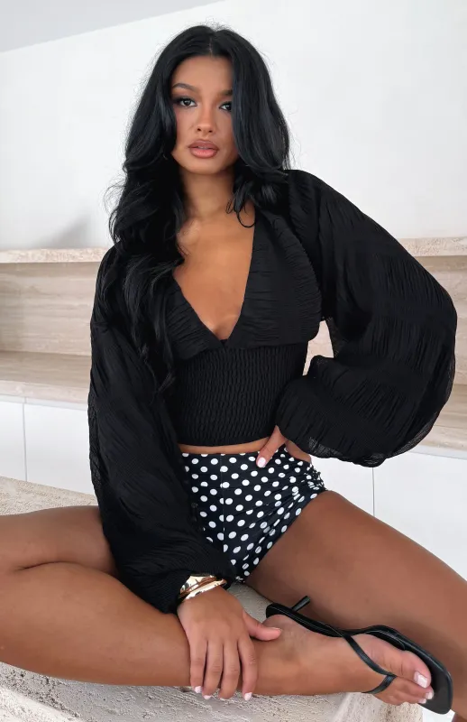 Love Shy Long Sleeve Top Black made by White Fox Boutique