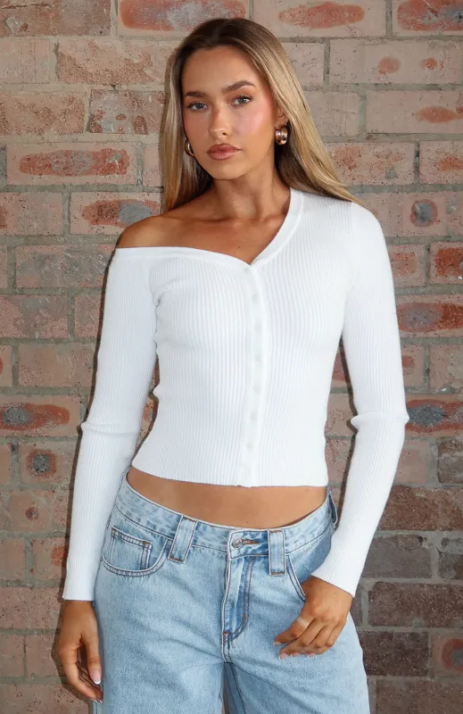 Double Dates Long Sleeve Knit Top White sold by White Fox Boutique