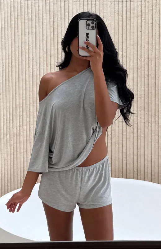 Slow Life Pyjama Shorts Grey Marle sold by White Fox Boutique