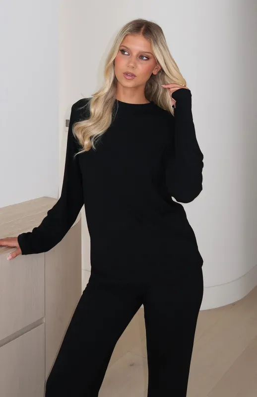 Slow Life Long Sleeve Pyjama Top Black sold by White Fox Boutique