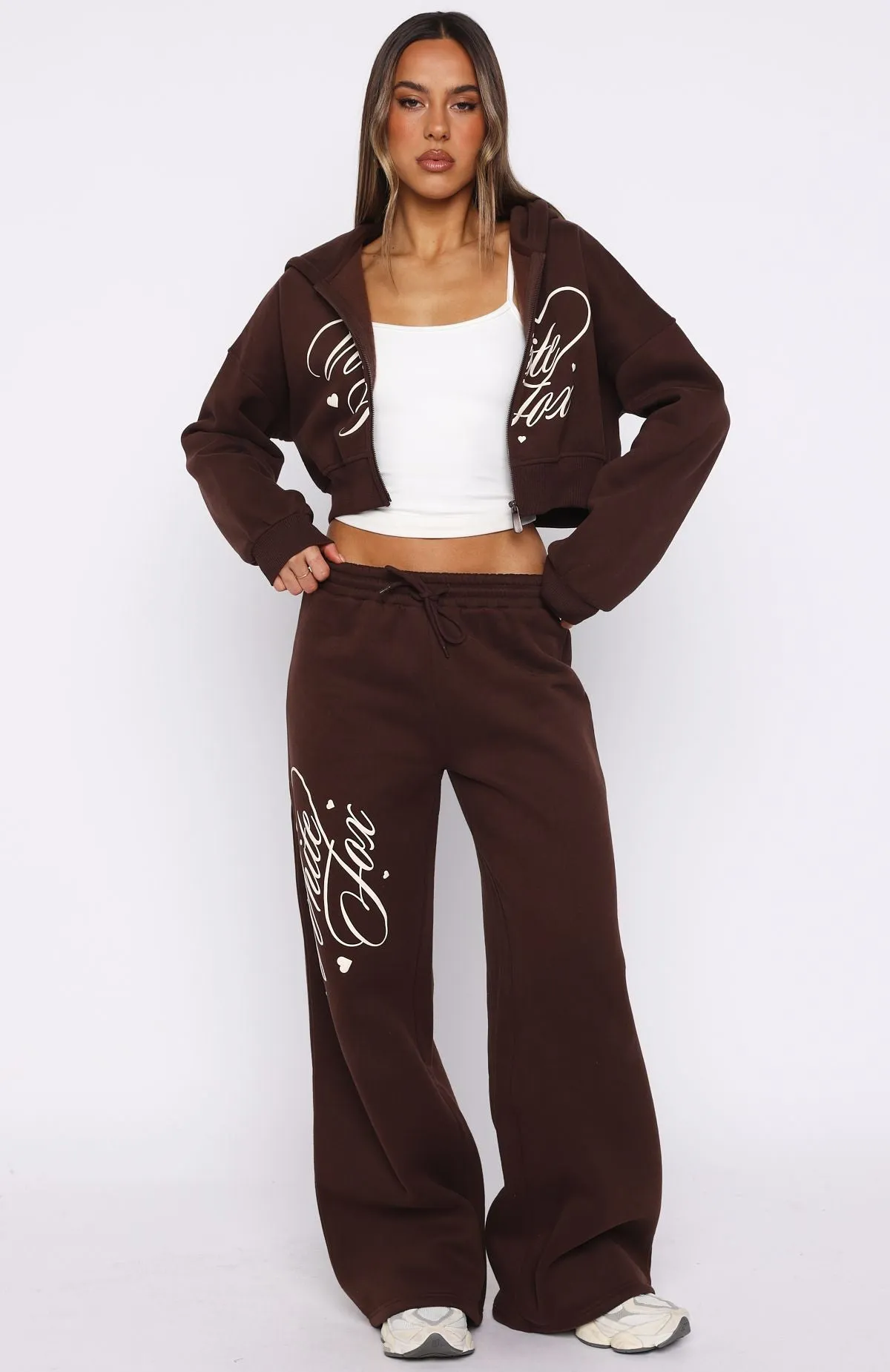 Love You Regardless Wide Leg Sweatpants Chocolate sold by White Fox Boutique product image thumbnail 2
