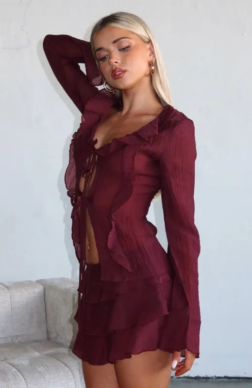 Your Status Long Sleeve Blouse Burgundy sold by White Fox Boutique