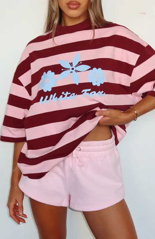 Changed My Play Oversized Tee Dark Red/Pink Stripe sold by White Fox Boutique