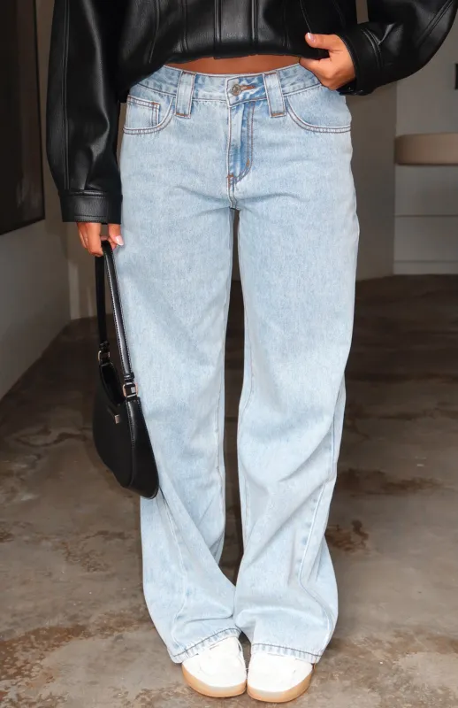 Clarissa Low Rise Wide Leg Jeans Mid Blue sold by White Fox Boutique