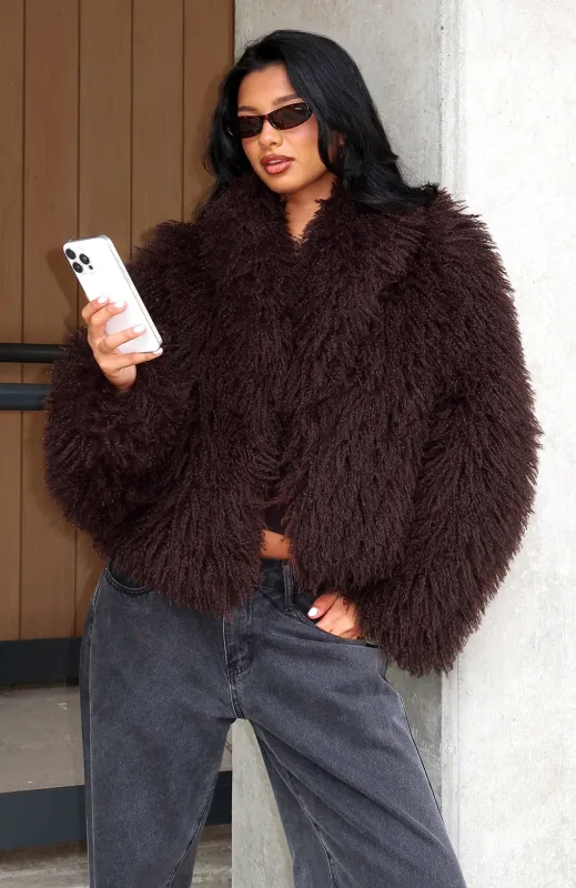 Weekend Away Fur Jacket Chocolate sold by White Fox Boutique