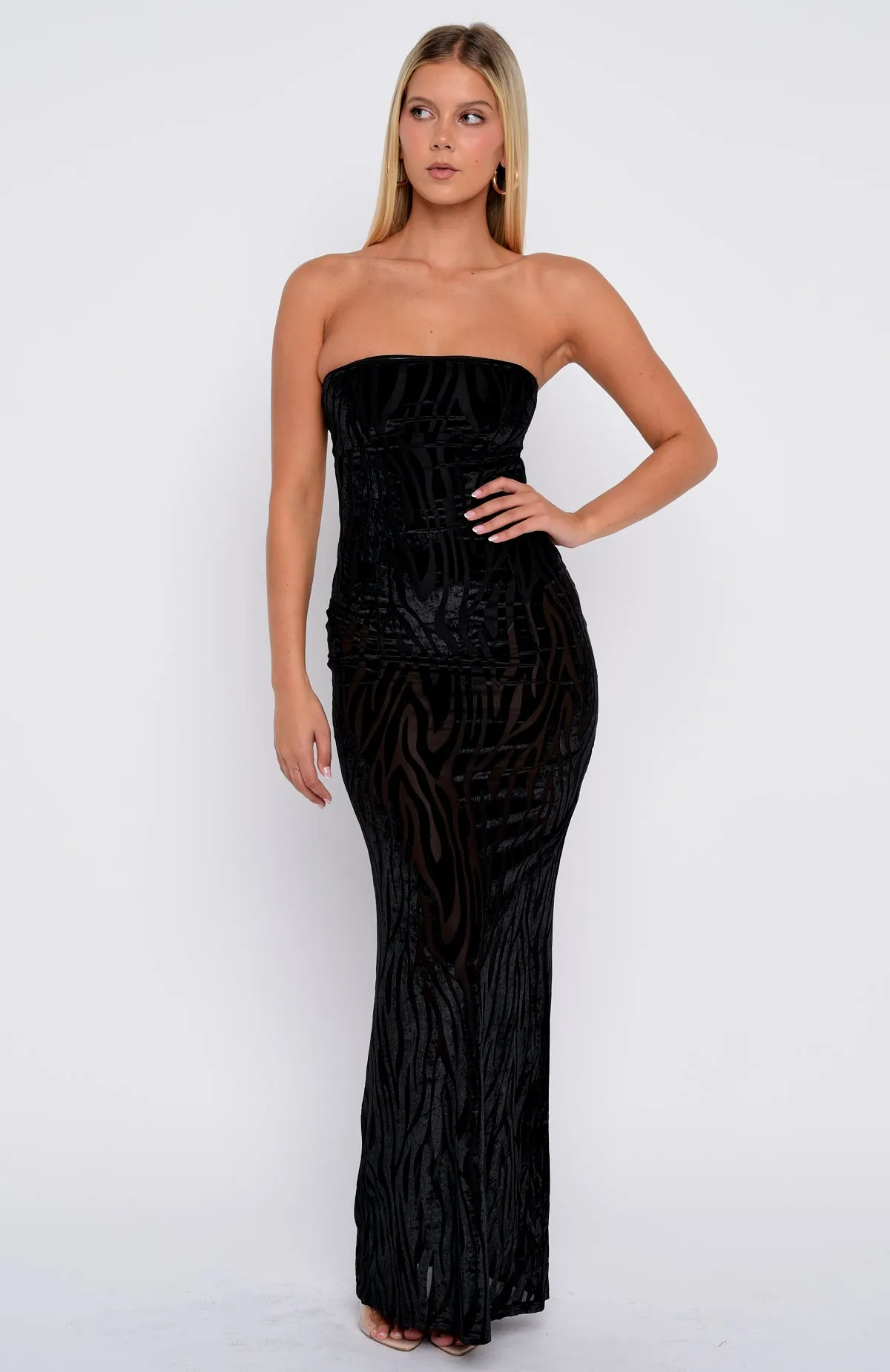 Running The Show Strapless Maxi Dress Black sold by White Fox Boutique product image thumbnail 2