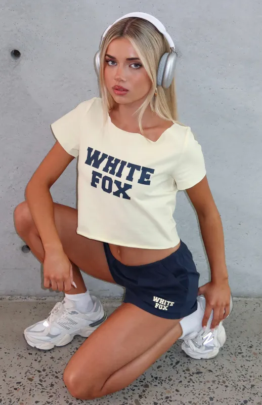 Put In Overtime Off Shoulder Relaxed Tee Lemon sold by White Fox Boutique