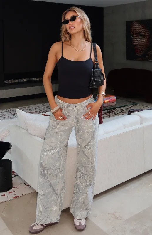 Maeve Low Rise Wide Leg Jeans Sand Camouflage sold by White Fox Boutique