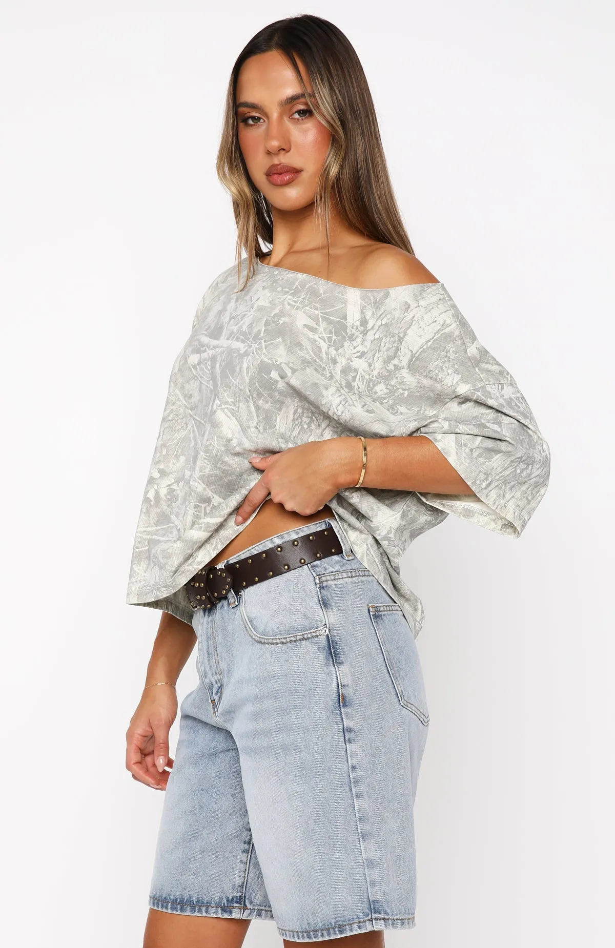 Travel The World Off Shoulder Oversized Tee Light Camo sold by White Fox Boutique product image thumbnail 3