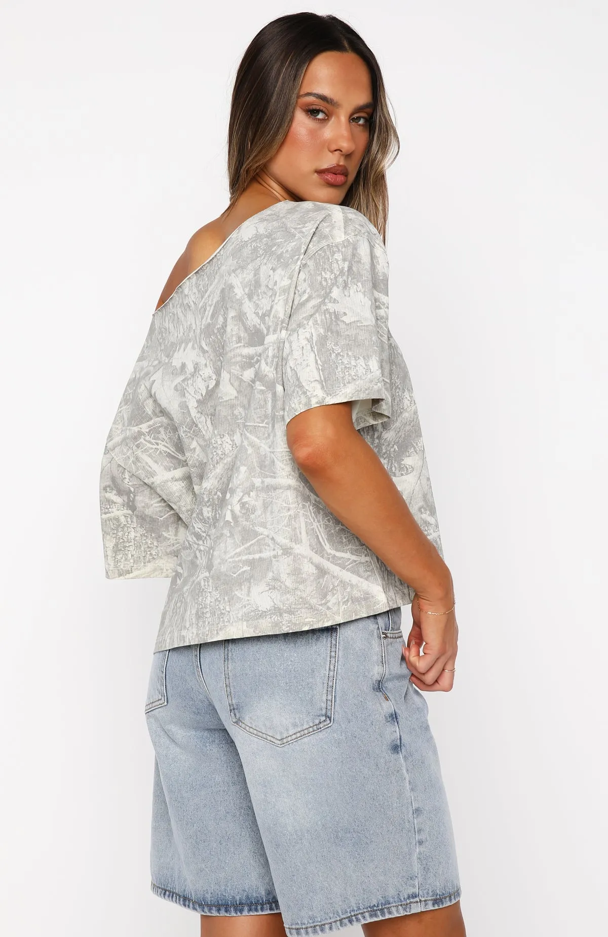 Travel The World Off Shoulder Oversized Tee Light Camo sold by White Fox Boutique product image thumbnail 4