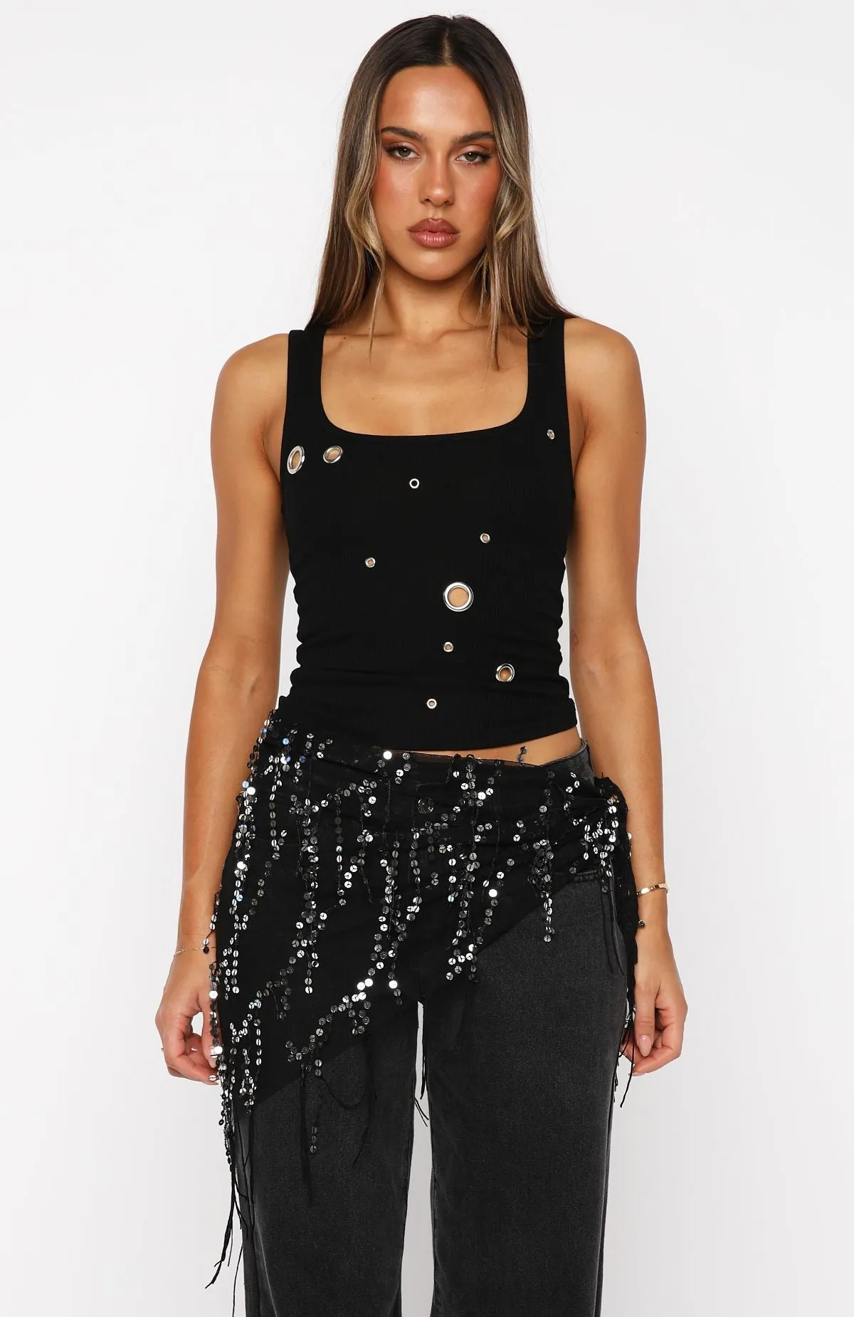 Chrome Aura Ribbed Tank Black sold by White Fox Boutique product image thumbnail 2