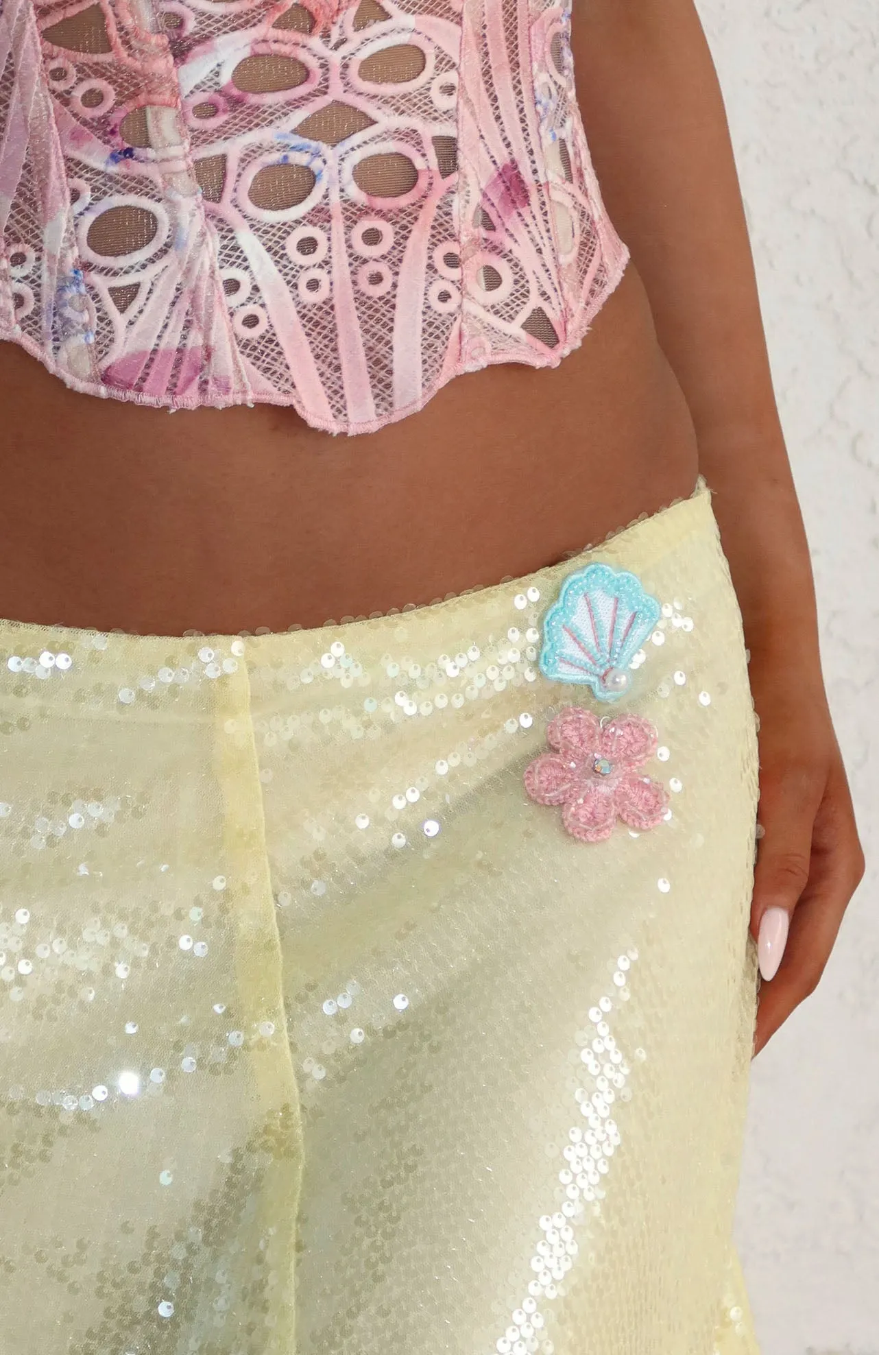 Stay For A While Sequin Midi Skirt Lemon Sorbet sold by White Fox Boutique product image thumbnail 2