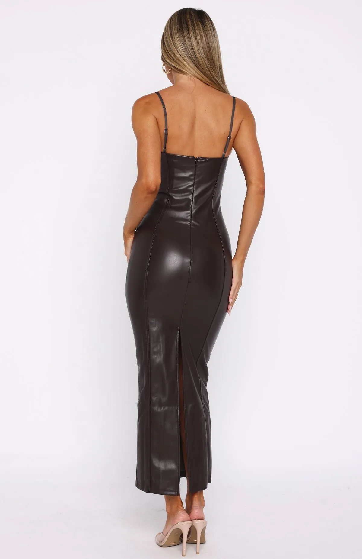 Forever Wanting PU Midi Dress Chocolate sold by White Fox Boutique product image thumbnail 4