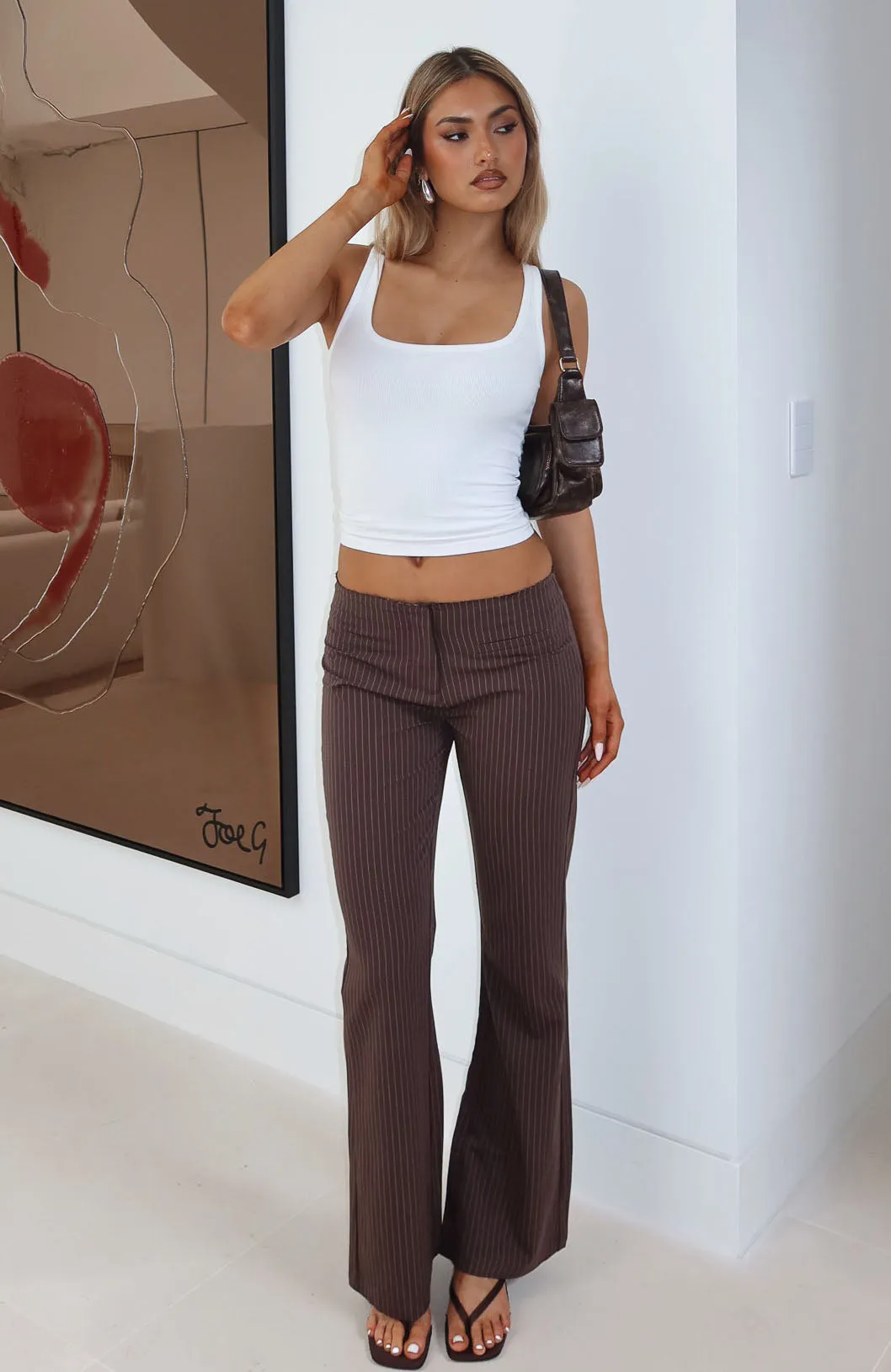 Getting You Close Pants Chocolate Pinstripe sold by White Fox Boutique product image thumbnail 5