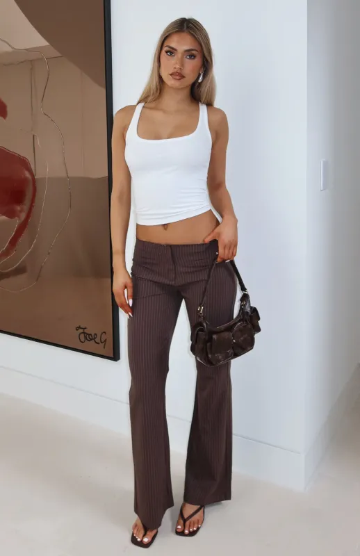 Getting You Close Pants Chocolate Pinstripe sold by White Fox Boutique