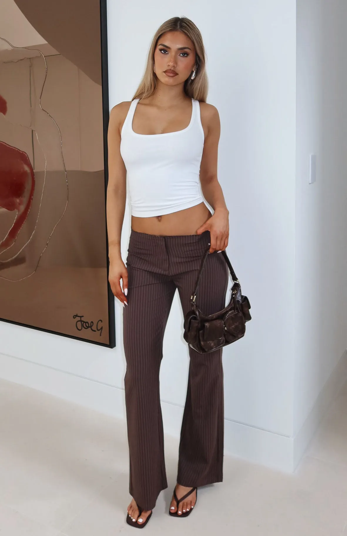 Getting You Close Pants Chocolate Pinstripe sold by White Fox Boutique