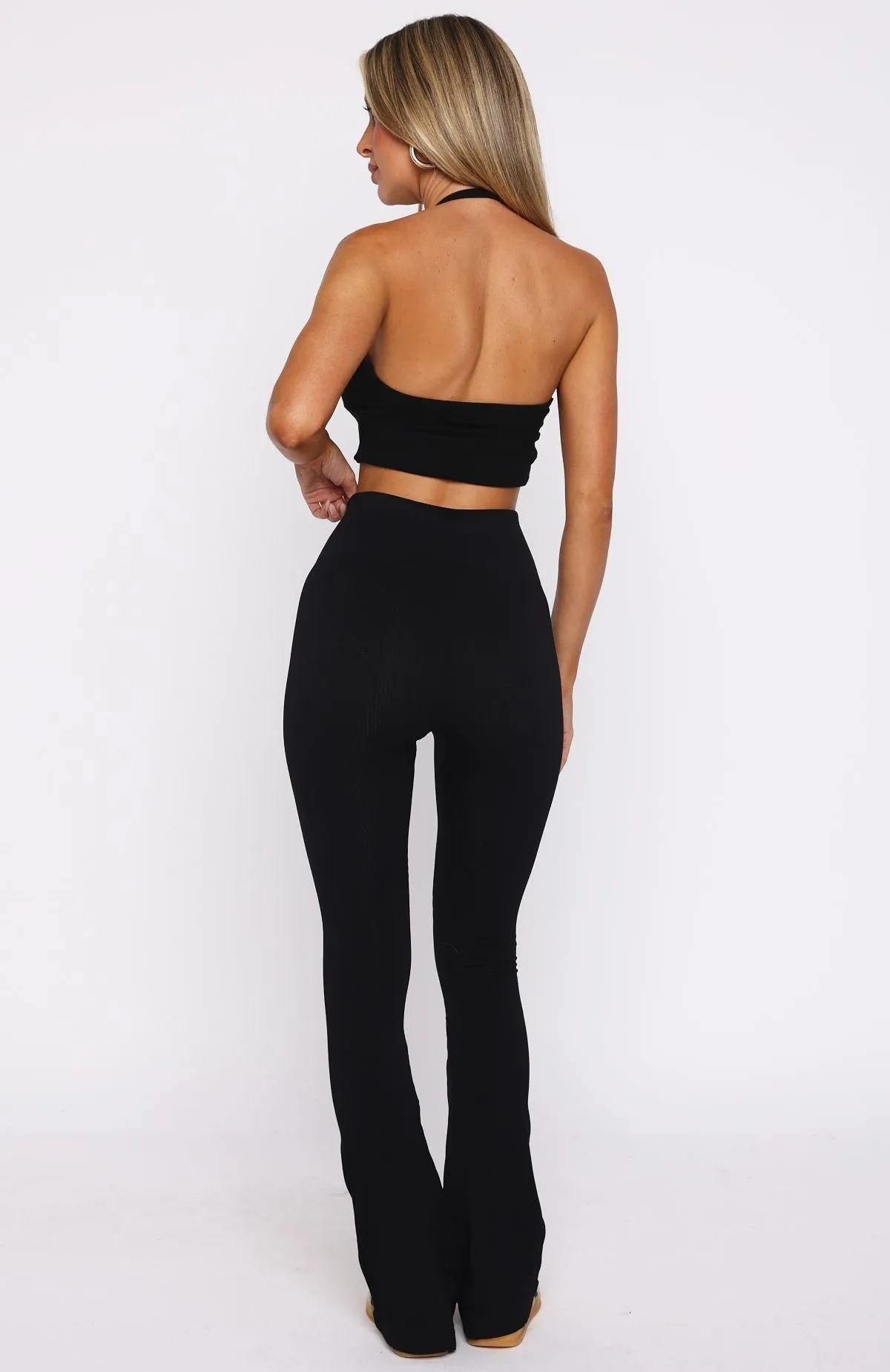 Scared To Confess Seamless Ribbed Flare Pants Black sold by White Fox Boutique product image thumbnail 4