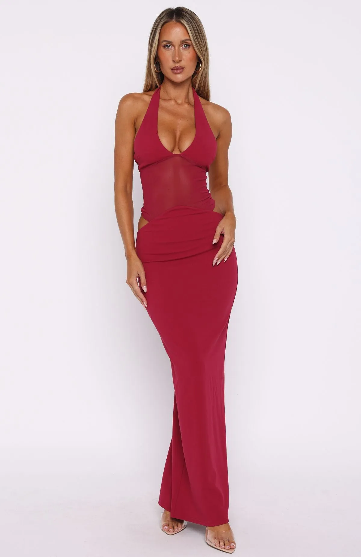 No Notes Needed Halter Maxi Dress Cherry sold by White Fox Boutique product image thumbnail 3