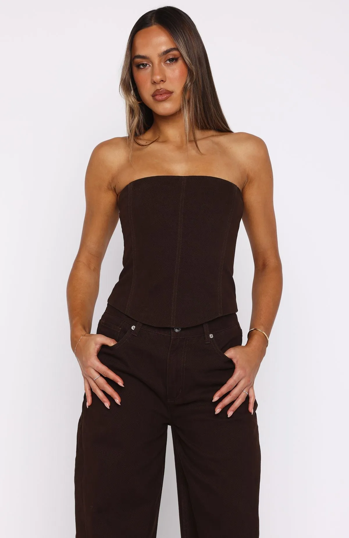 Be Mine Forever Denim Bustier Chocolate Wash sold by White Fox Boutique product image thumbnail 3