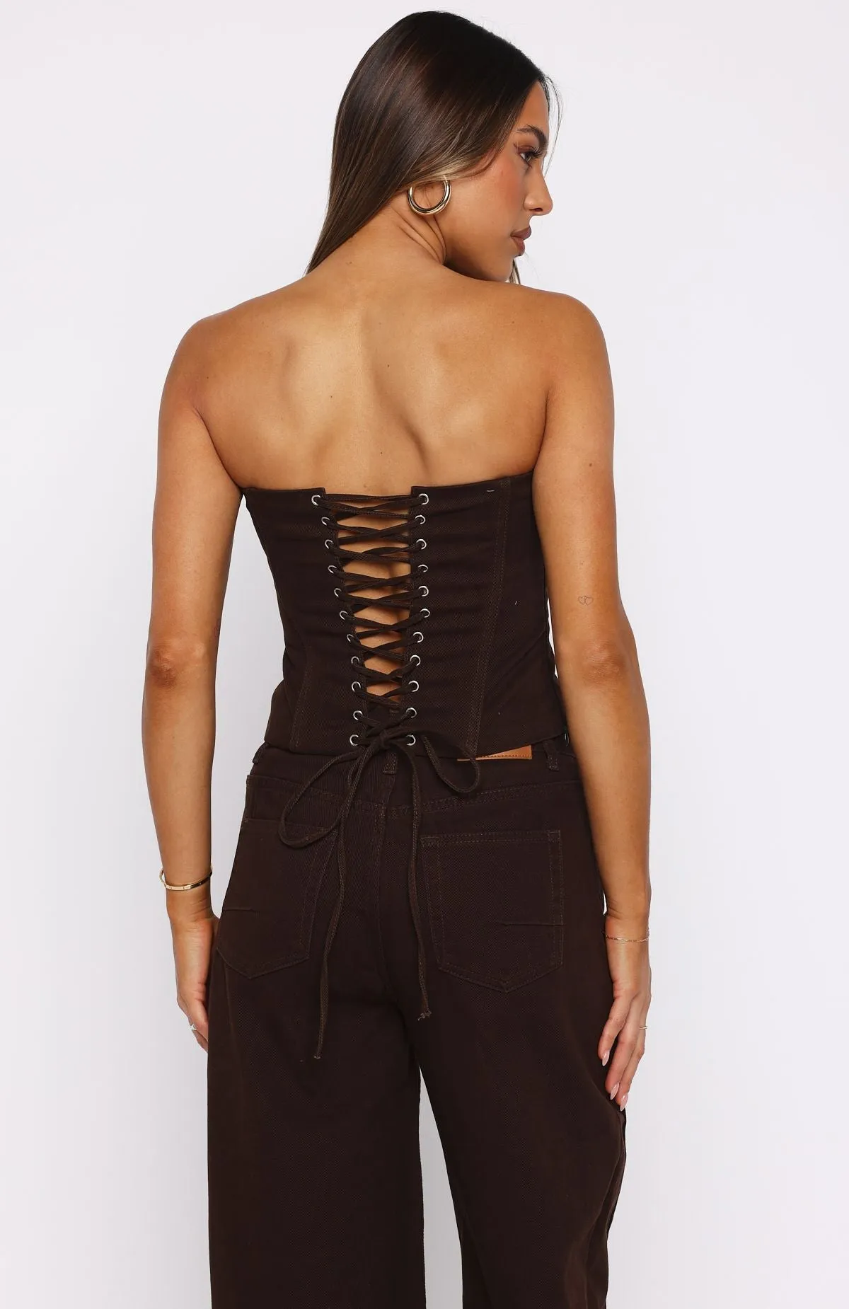 Be Mine Forever Denim Bustier Chocolate Wash sold by White Fox Boutique product image thumbnail 5