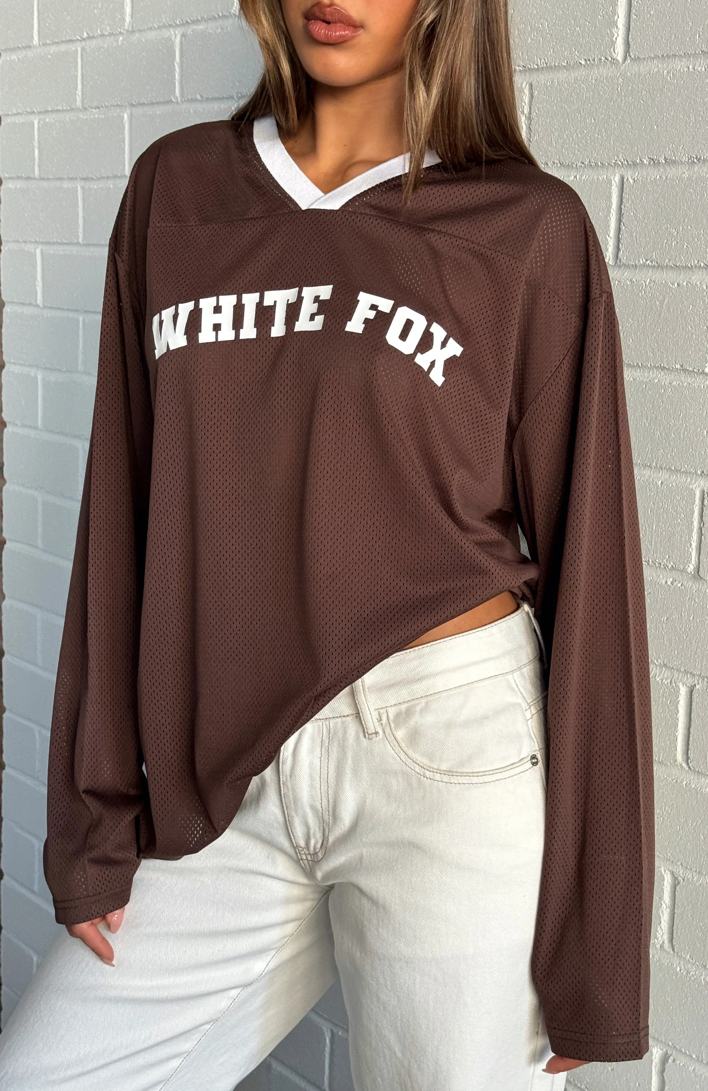 Ahead Of Schedule Long Sleeve Oversized Jersey Chocolate sold by White Fox Boutique