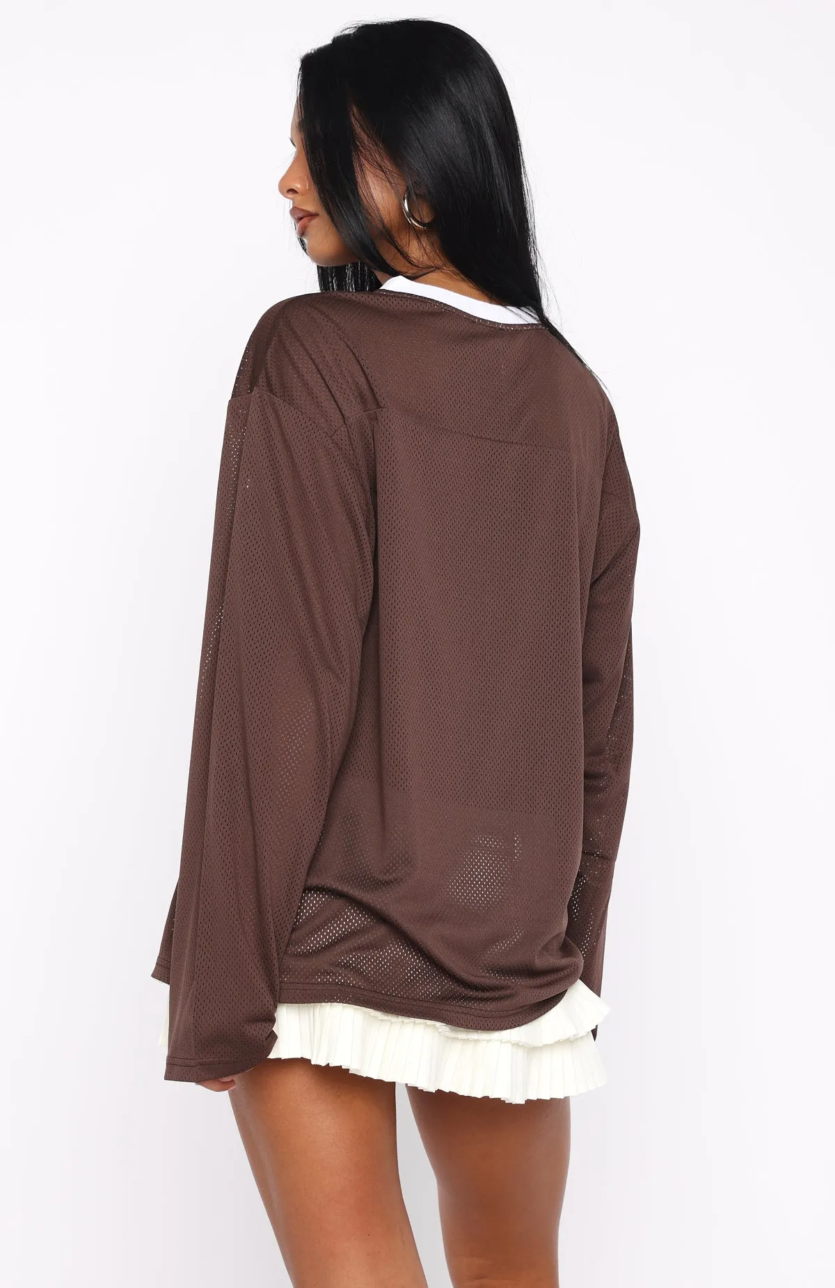 Ahead Of Schedule Long Sleeve Oversized Jersey Chocolate sold by White Fox Boutique product image thumbnail 4