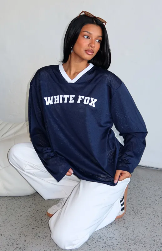 Ahead Of Schedule Long Sleeve Oversized Jersey Navy sold by White Fox Boutique