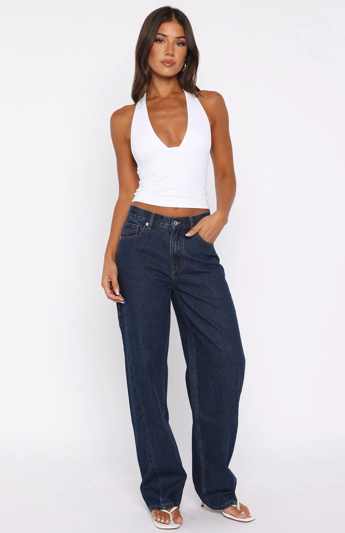 Kiara Mid Rise Barrel Leg Jeans Dark Blue sold by White Fox Boutique product image thumbnail 2