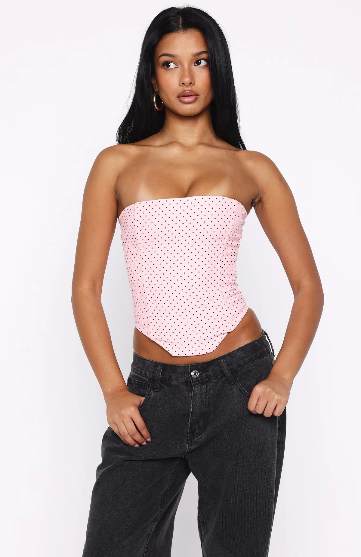 Let It Go Strapless Bustier Pink Polka Dot sold by White Fox Boutique product image thumbnail 3