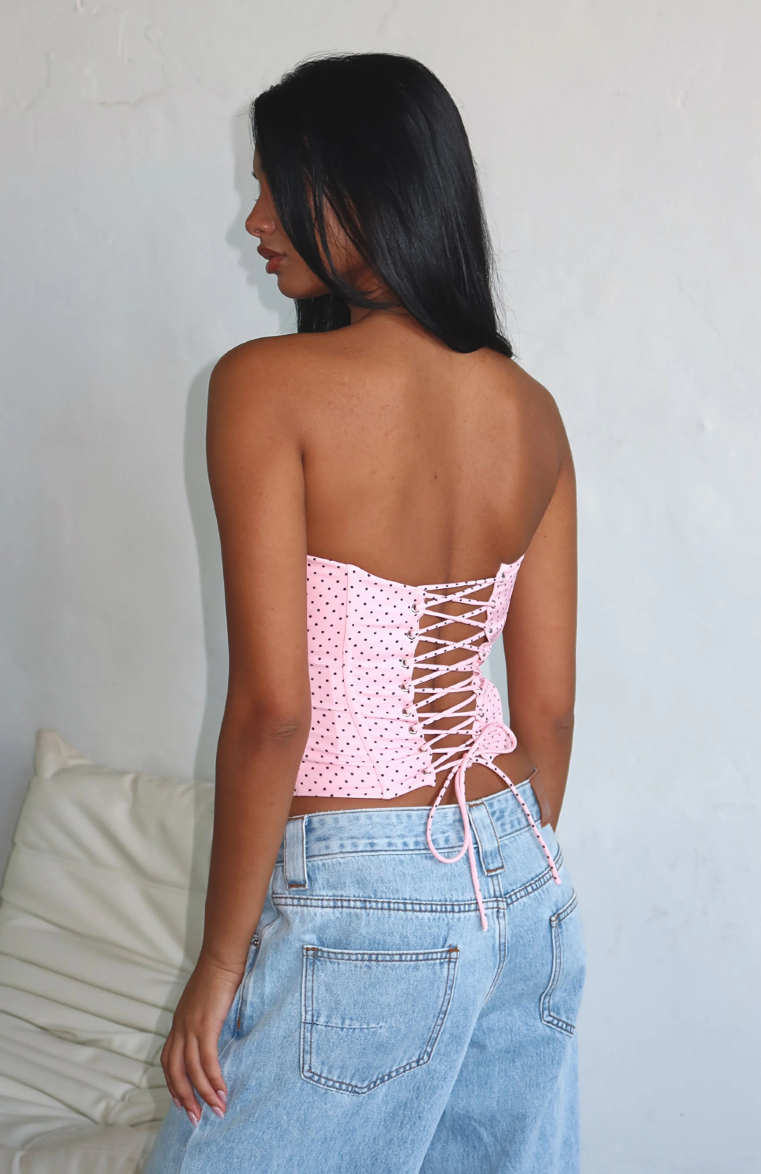Let It Go Strapless Bustier Pink Polka Dot sold by White Fox Boutique product image thumbnail 2