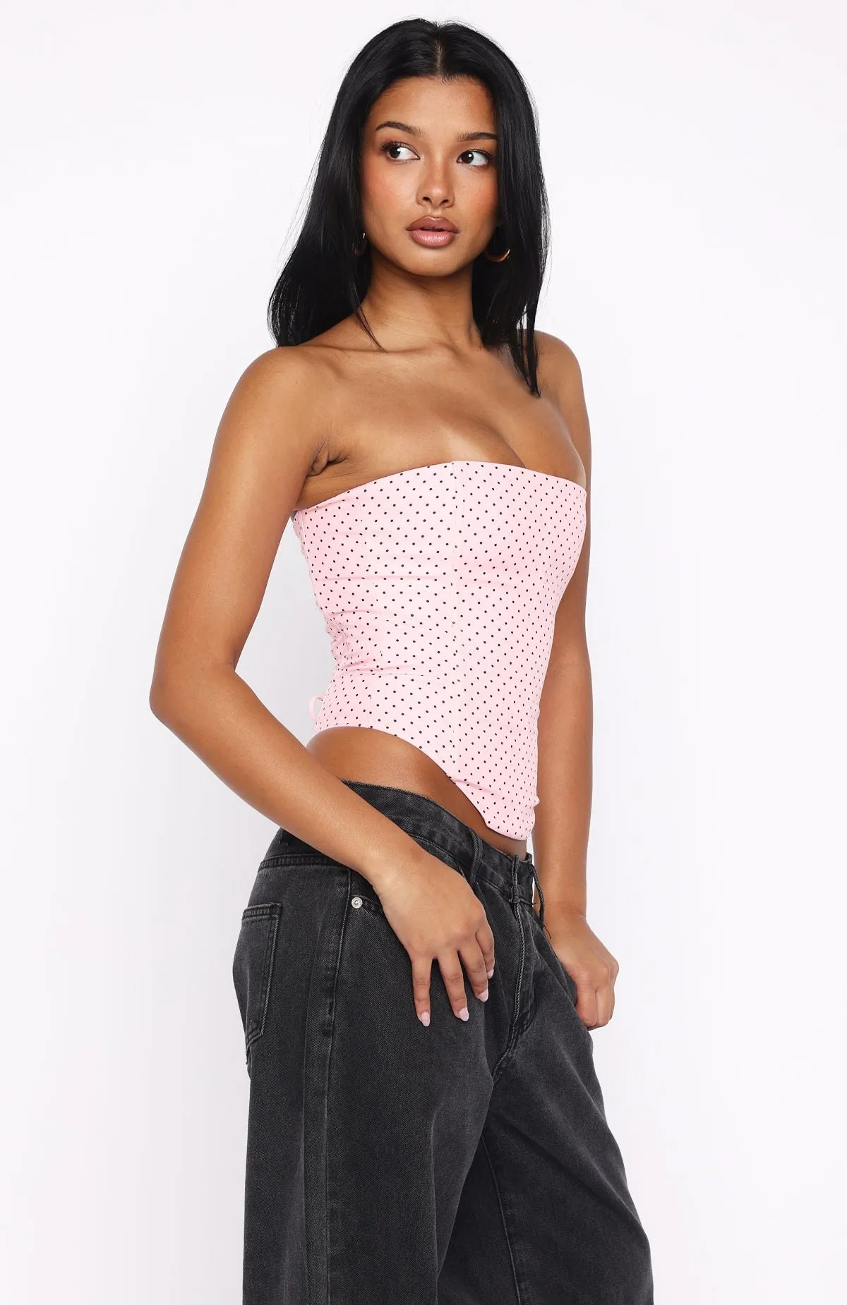 Let It Go Strapless Bustier Pink Polka Dot sold by White Fox Boutique product image thumbnail 4