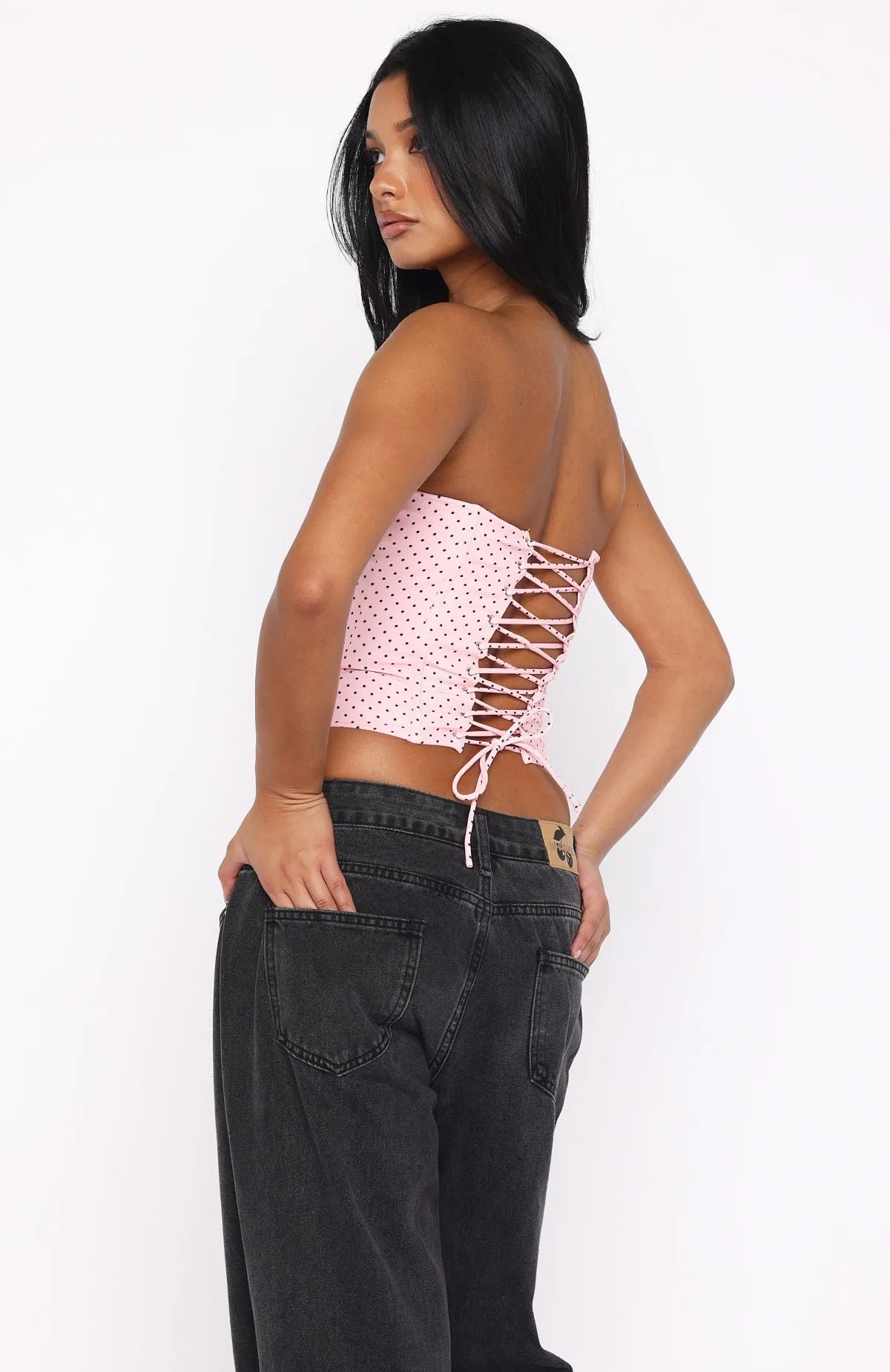 Let It Go Strapless Bustier Pink Polka Dot sold by White Fox Boutique product image thumbnail 5