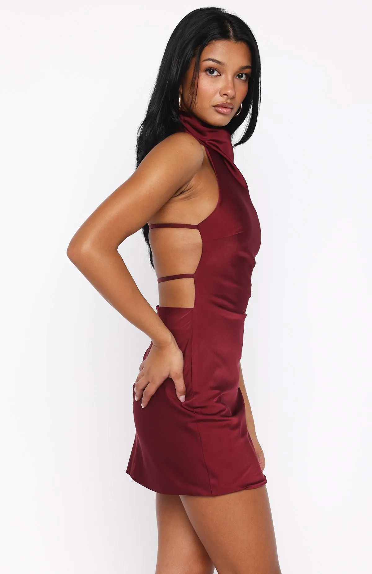Just Small Talk Halter Mini Dress Wine sold by White Fox Boutique product image thumbnail 4