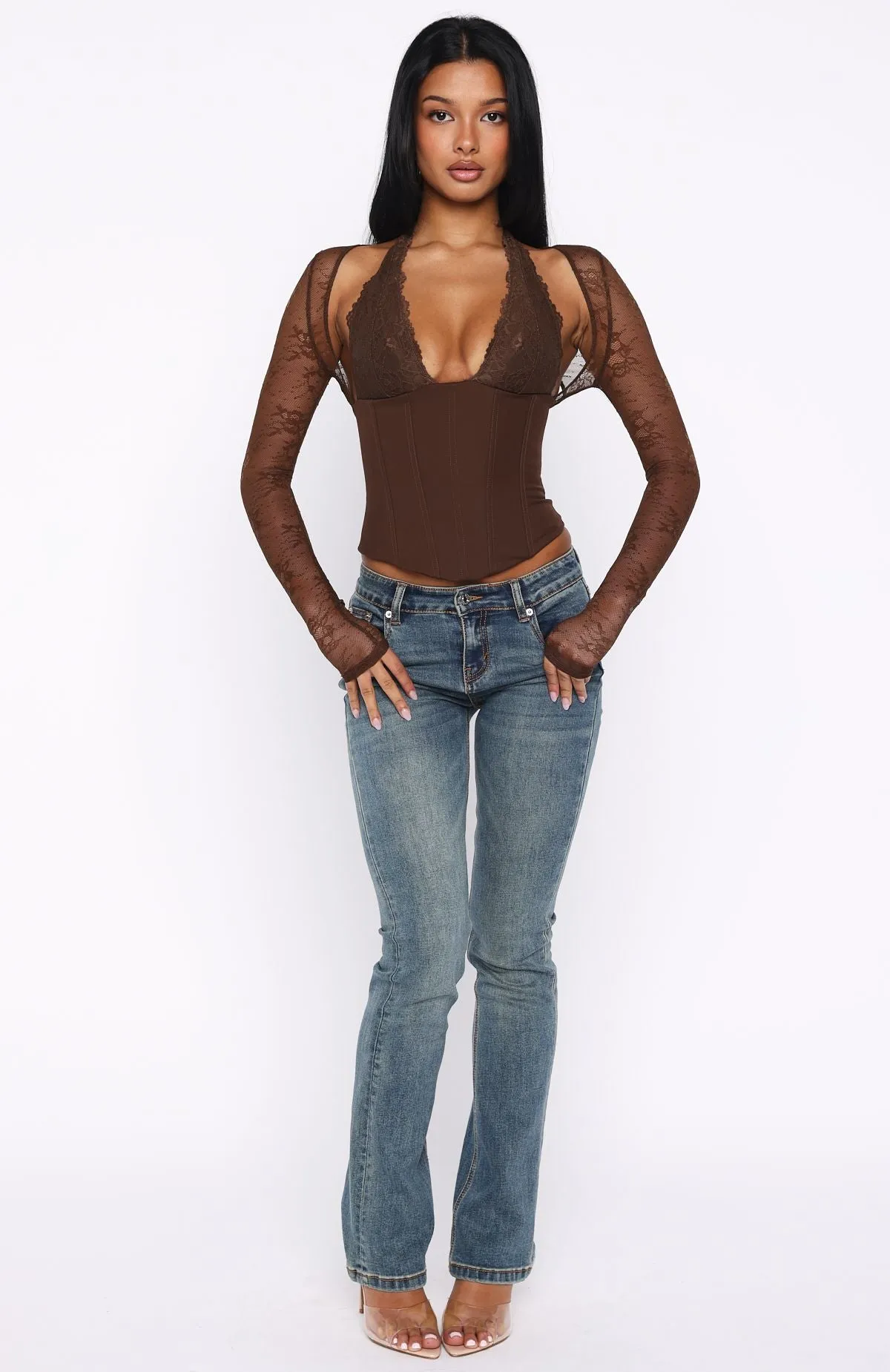 Never Walk Alone Long Sleeve Bustier Chocolate sold by White Fox Boutique product image thumbnail 5