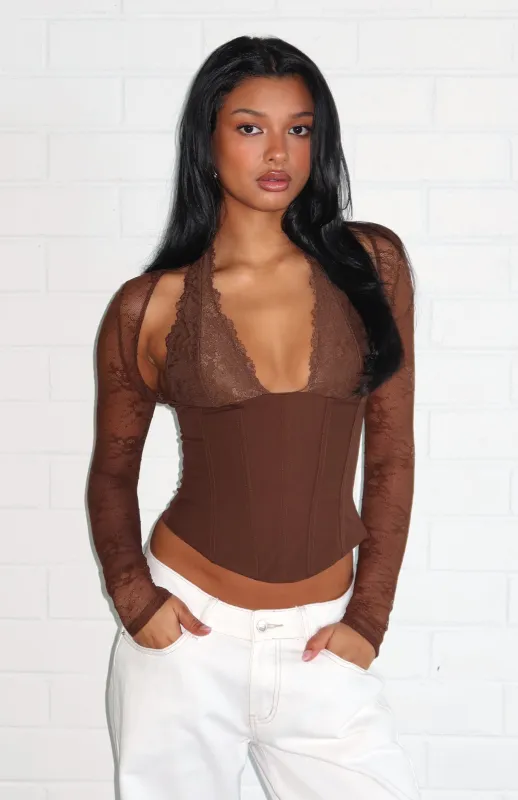 Never Walk Alone Long Sleeve Bustier Chocolate sold by White Fox Boutique