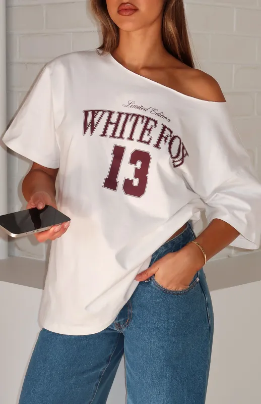 Everything In Time Off Shoulder Oversized Tee White sold by White Fox Boutique