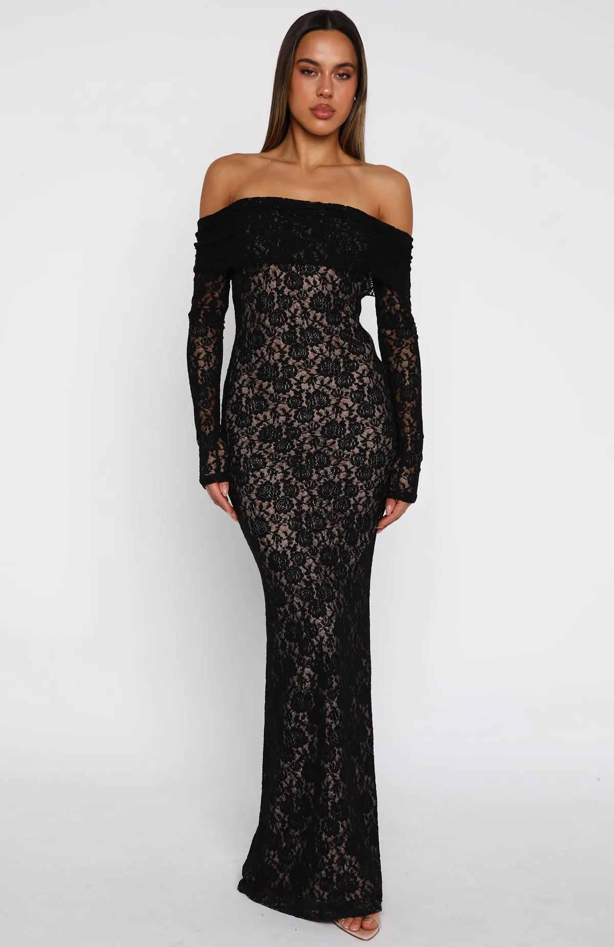 Be My Peace Lace Long Sleeve Maxi Dress Black sold by White Fox Boutique product image thumbnail 2