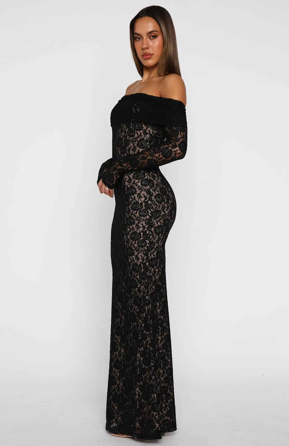 Be My Peace Lace Long Sleeve Maxi Dress Black sold by White Fox Boutique product image thumbnail 3
