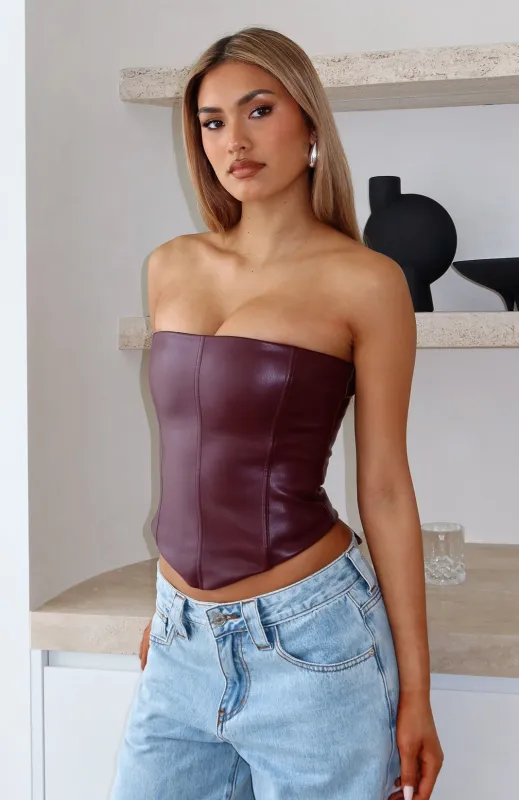 Wipe My Mind Strapless PU Bustier Deep Plum sold by White Fox Boutique