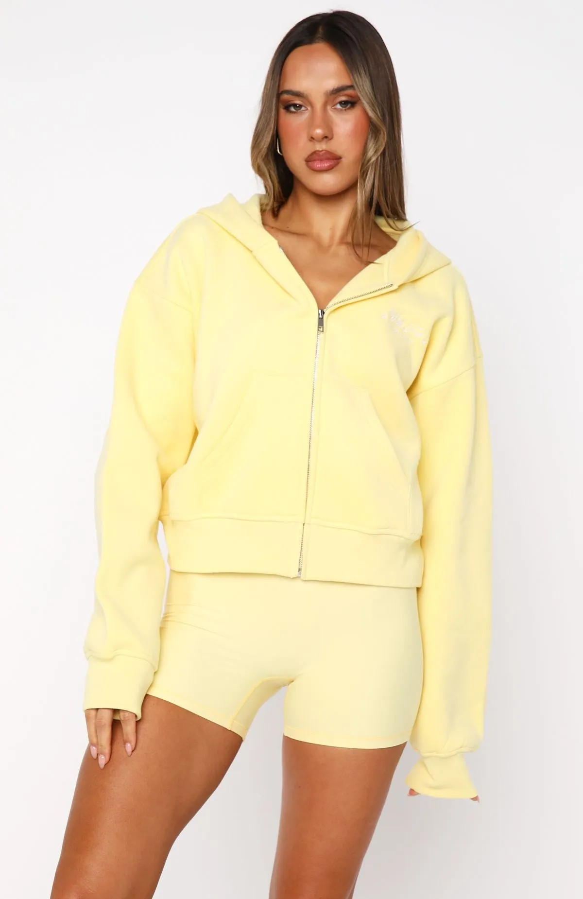 Just Try Again Boxy Zip Front Hoodie Honey sold by White Fox Boutique product image thumbnail 3